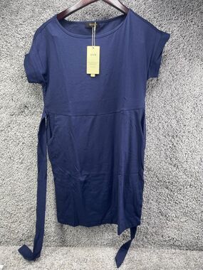 UVN Womens Navy Blue Mini Dress Short Sleeve Tie Waist With Pockets Size M Nwt
